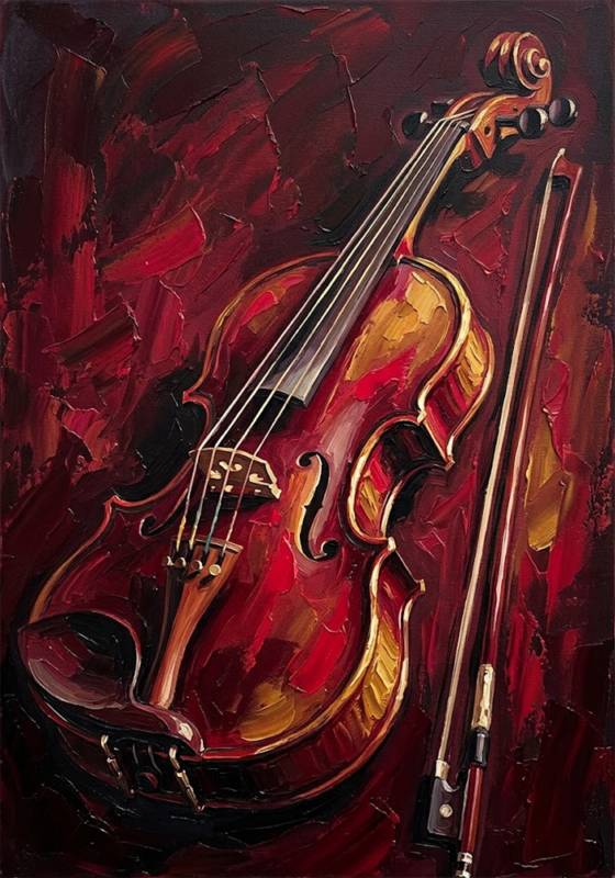 Golden Aria Framed Violin Art Merlot & Antique Gold Art Print