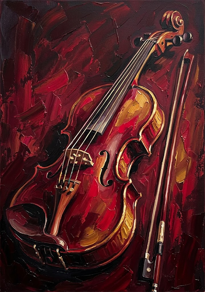 Golden Aria Framed Violin Art Merlot & Antique Gold Art Print