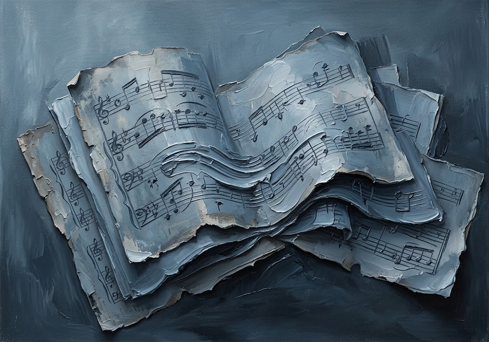 Azure Symphony Music Note Wall Art Dusty Blue Gallery Art Print