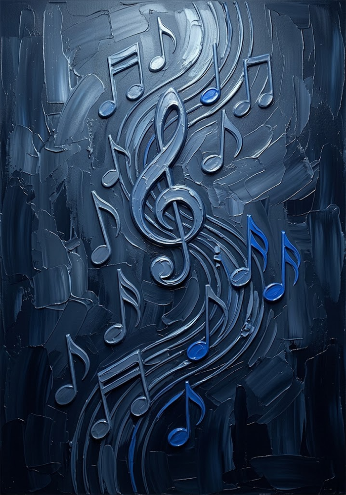 Cobalt Sonata Music Notes Wall Decor Silver & Cobalt Art Print