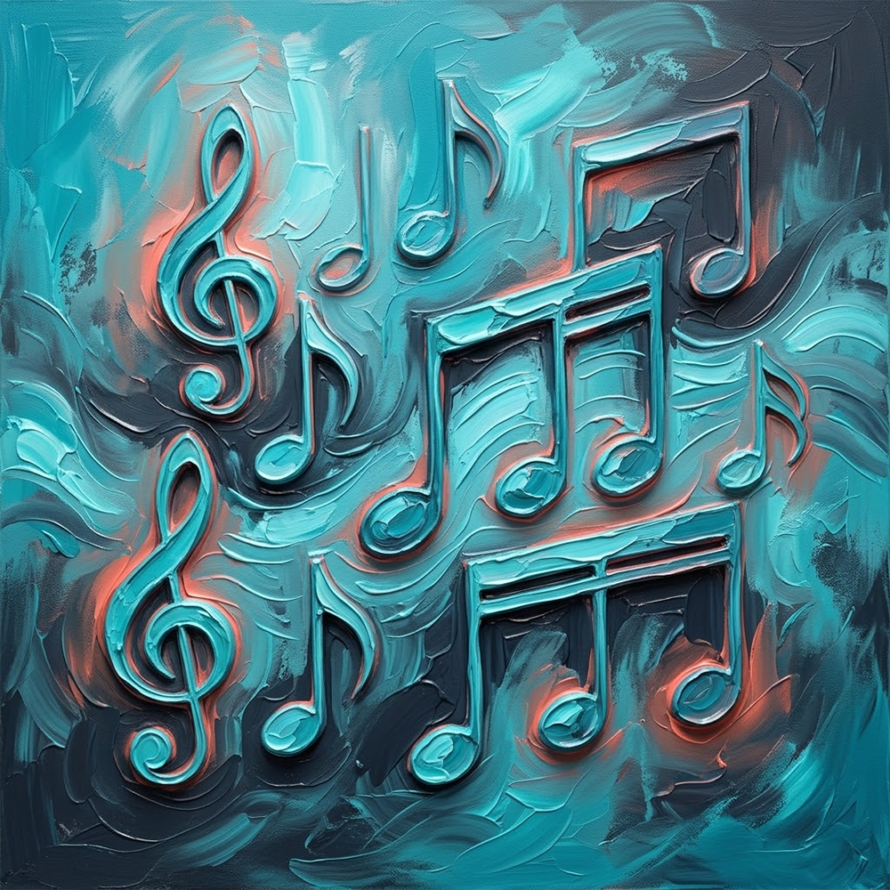 Coastal Melody Musical Notes Wall Art Turquoise & Coral Art Print