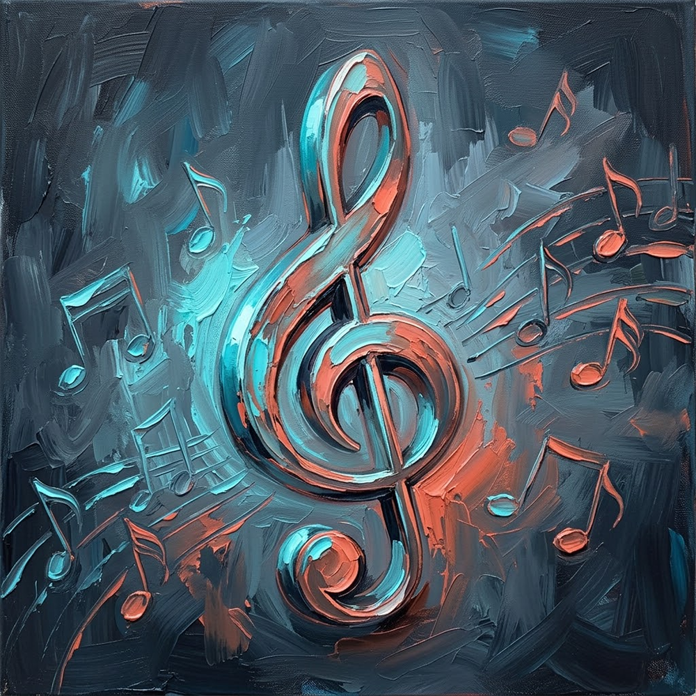 Coral Rhythm Musical Notes Wall Art Turquoise & Coral Art Print