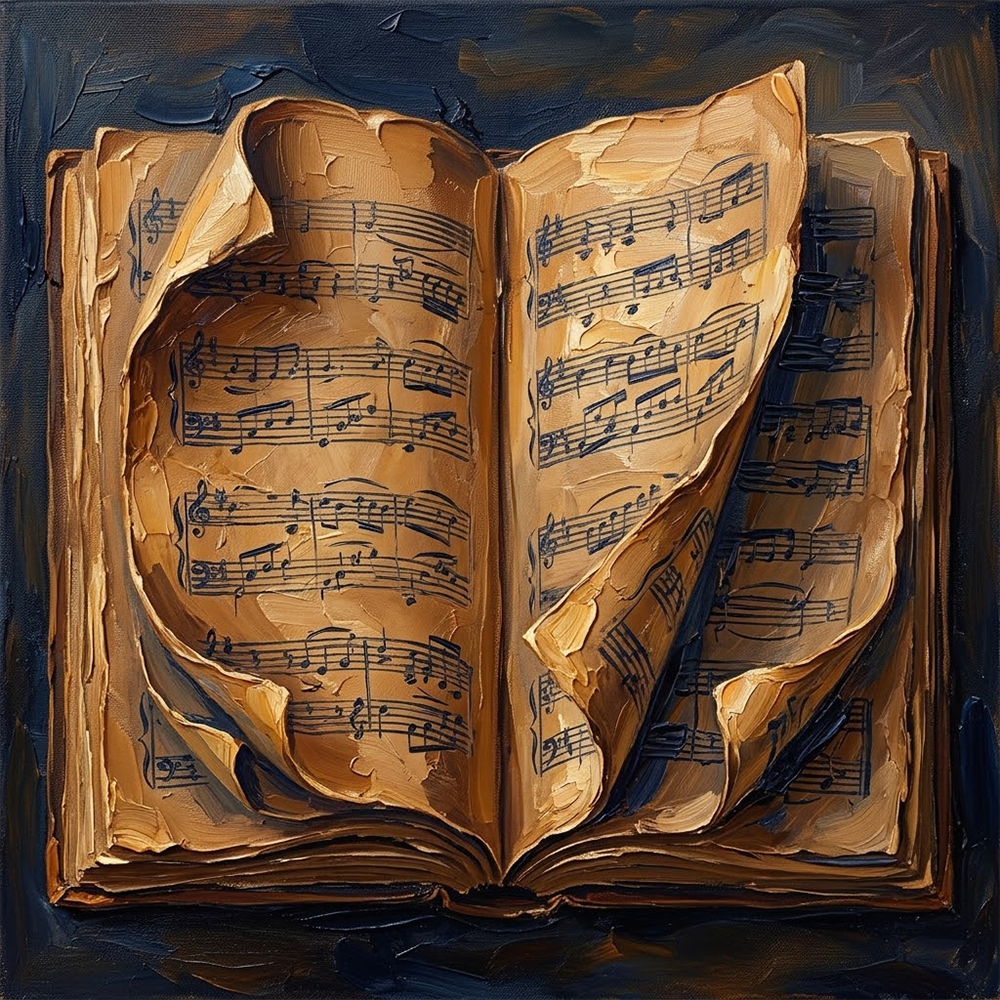 Golden Archive Vintage Sheet Music Wall Art Ochre & Navy Art Print