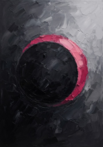 Graphite and rose abstract wall art for office featuring an eclipse-inspired circular composition with layered painterly texture for elegant interiors
