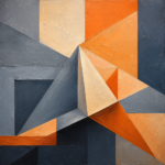 Apricot abstract office wall art featuring layered geometric prism forms with painterly texture for sophisticated modern interiors