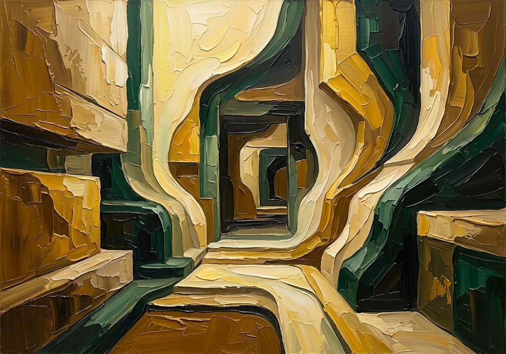 Emerald Passage Abstract Painting for Office Amber & Emerald Art Print