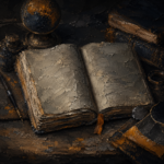 Espresso Gallery vintage office wall art featuring an aged manuscript with scholarly artifacts and rich parchment-inspired tones for elegant interiors