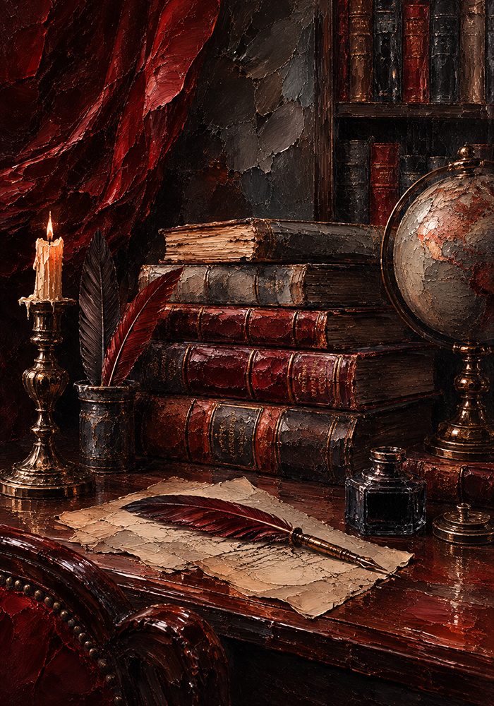 Crimson Archive Rustic Office Wall Decor Merlot Library Art Print