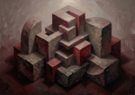 Merlot minimalist office wall art print featuring geometric stone forms for elegant interiors