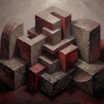 Merlot minimalist office wall art print featuring geometric stone forms for elegant interiors