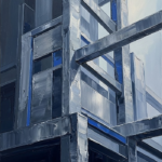 Silver and cobalt the office minimalist art print featuring an abstract architectural framework for refined interiors