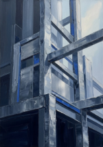 Silver and cobalt the office minimalist art print featuring an abstract architectural framework for refined interiors