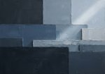 Dusty blue simple office wall decor print featuring layered architectural horizons