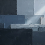 Dusty blue simple office wall decor print featuring layered architectural horizons