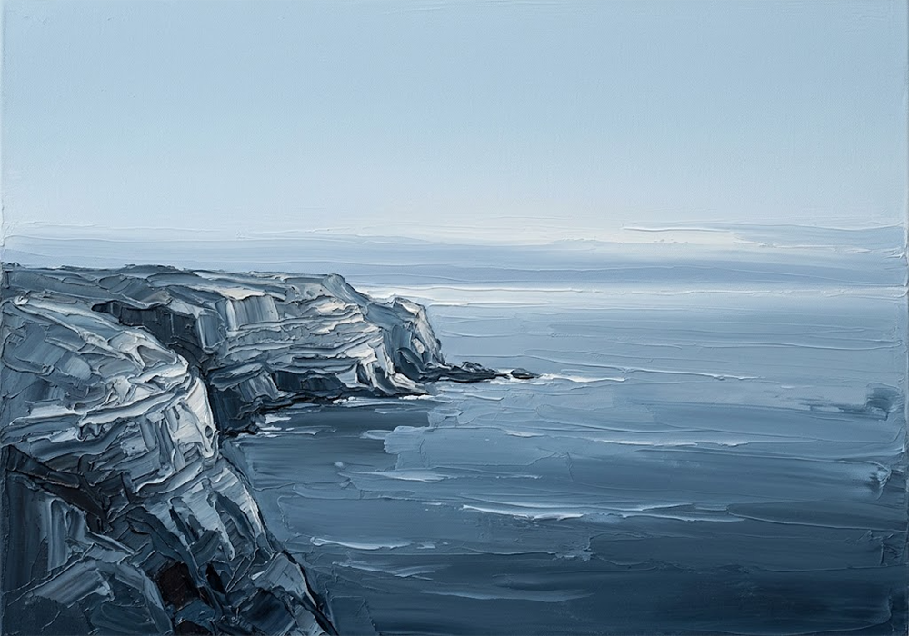 Azure Stillness Calming Artwork for Office Dusty Blue Gallery Art Print