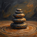 Amber and charcoal zen office wall decor featuring balanced stacked Zen stones