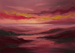 Warm wall art for therapy office featuring a tranquil sunset landscape and distant horizon
