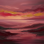 Warm wall art for therapy office featuring a tranquil sunset landscape and distant horizon