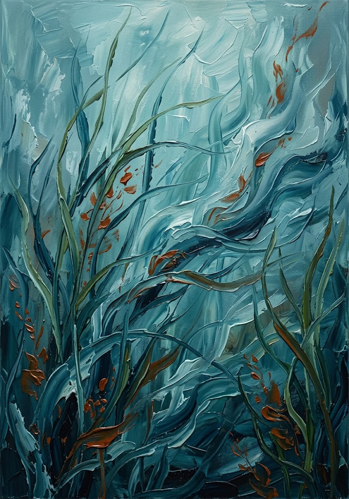 Deep Current Contemporary Office Wall Art Prussian & Rust Art Print