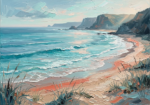 Turquoise corporate wall art featuring a serene tropical shoreline with gentle ocean waves