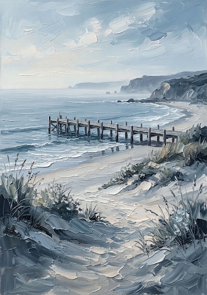 Azure Retreat Beach Wall Art Dusty Blue Gallery Art Print