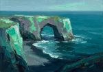 Sea glass beach prints featuring a dramatic coastal arch above deep teal waves