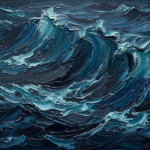 Peacock blue ocean artwork featuring towering open-sea waves with turquoise highlights