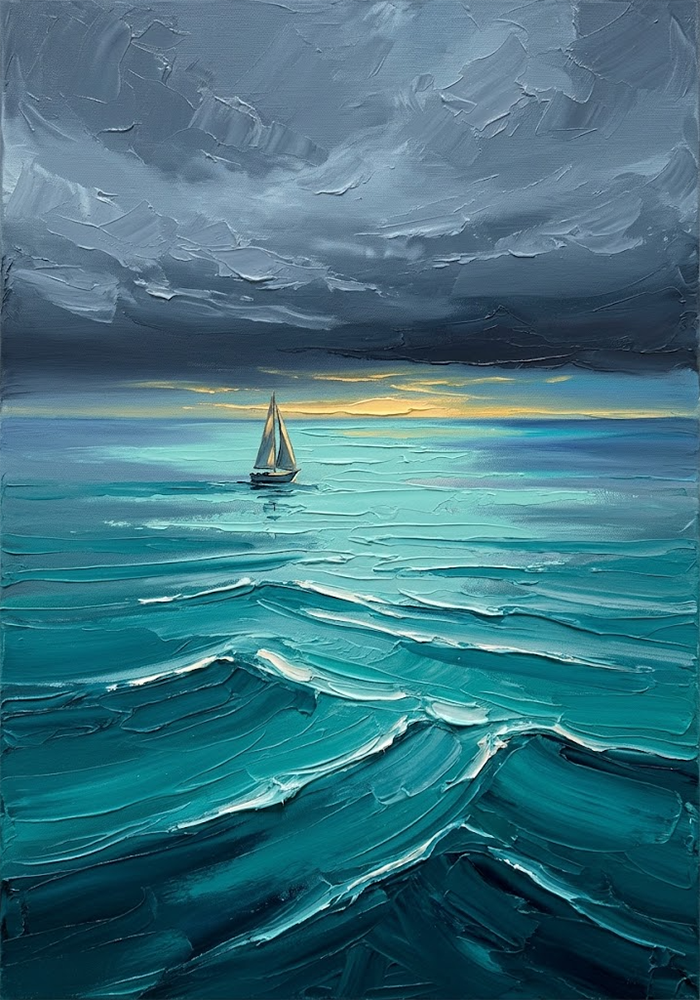 Coastal Horizon Seascape Canvas Wall Art Sea Glass Modern Art Print