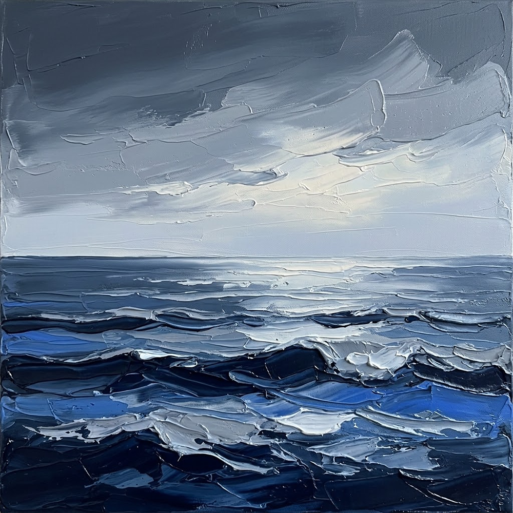 Azure Meridian Modern Seascape Prints Silver & Cobalt Art Print