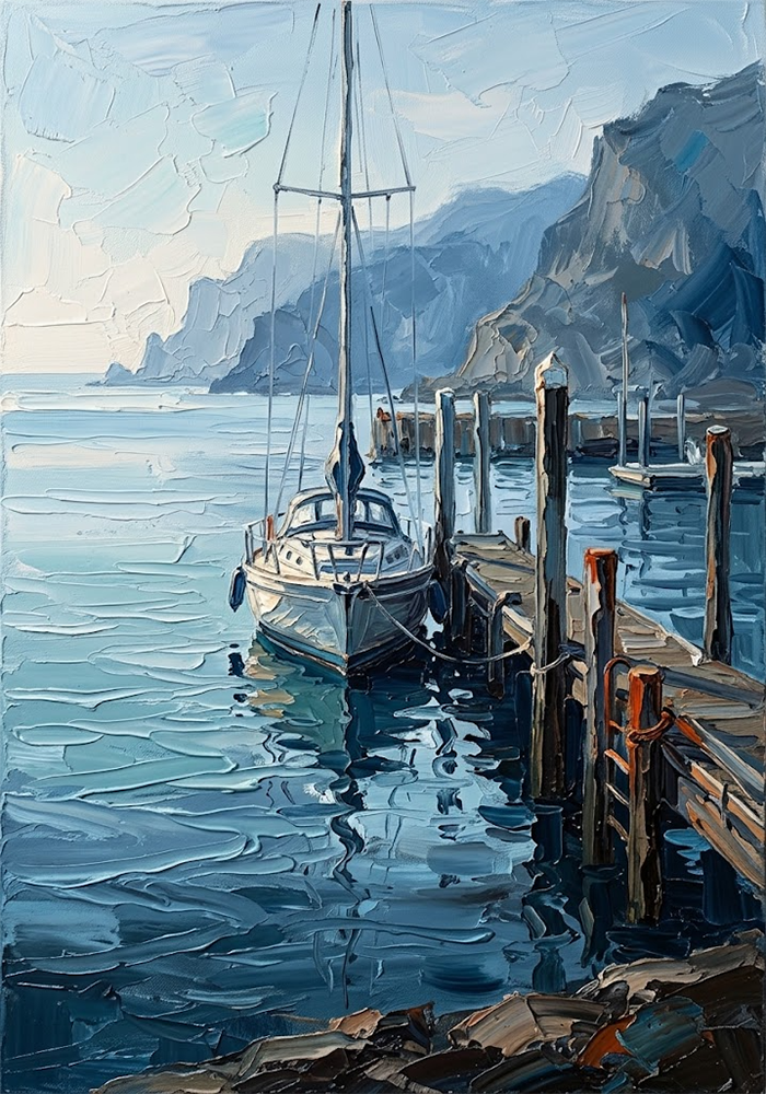 Harbor Contrast Modern Coastal Art Prussian & Rust Art Print