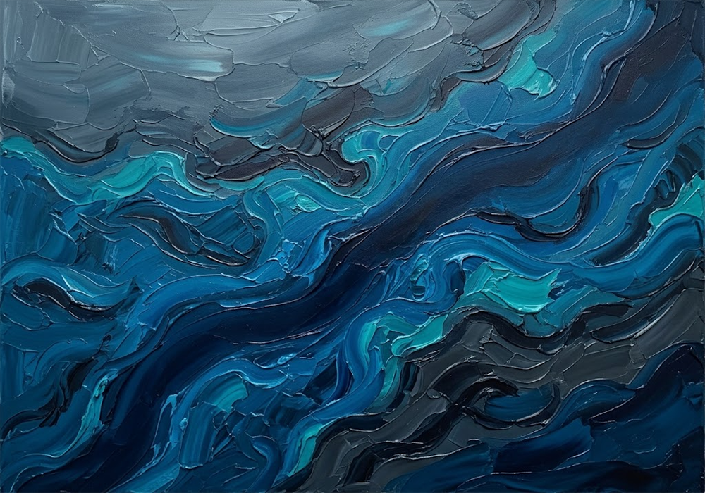 Endless Current Ocean Artwork Peacock Editorial Art Print