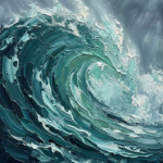 Deep teal ocean wall art featuring a towering wave with turquoise and sea-green highlights