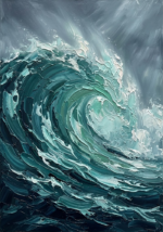 Deep teal ocean wall art featuring a towering wave with turquoise and sea-green highlights