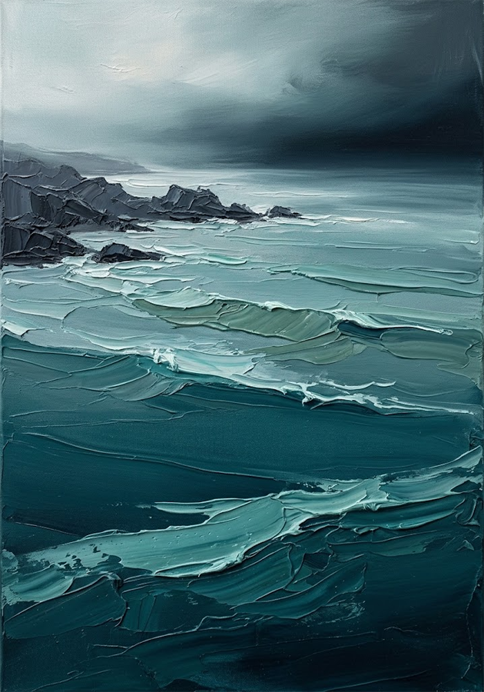 Coastal Whisper Ocean Wall Art Deep Teal Editorial Art Print