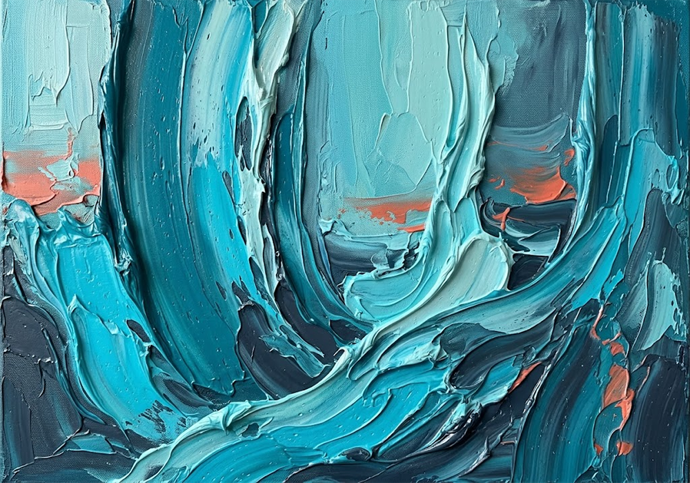 Azure Current Abstract Ocean Artwork Turquoise & Coral Art Print