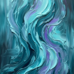 Glacier and plum abstract ocean painting featuring cascading ice-blue currents and violet shadows