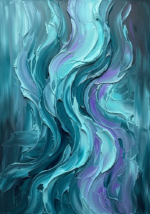Glacier and plum abstract ocean painting featuring cascading ice-blue currents and violet shadows
