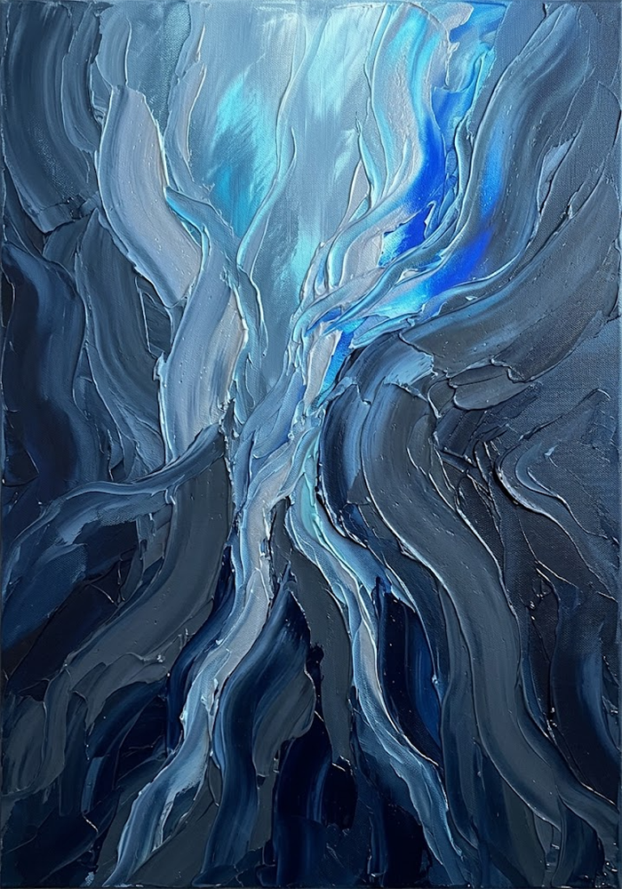 Cobalt Depths Ocean Abstract Wall Art Silver & Cobalt Art Print