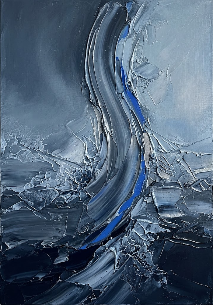 Frozen Meridian Ocean Abstract Wall Art Silver & Cobalt Art Print