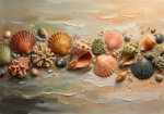 Clay and moss seashell wall art featuring sculptural shells and textured coral details for elegant coastal interiors
