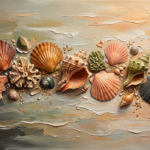 Clay and moss seashell wall art featuring sculptural shells and textured coral details for elegant coastal interiors