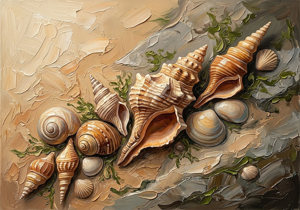 Amber Shells Seashell Wall Art Clay & Moss Art Print