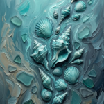 Sea Glass Modern seashell canvas art featuring delicate shells with flowing marine textures for elegant coastal interiors