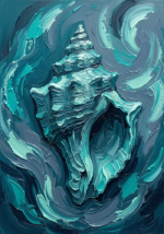 Sea Glass Modern seashell canvas art featuring a sculptural shell with layered ocean-inspired textures for elegant interiors