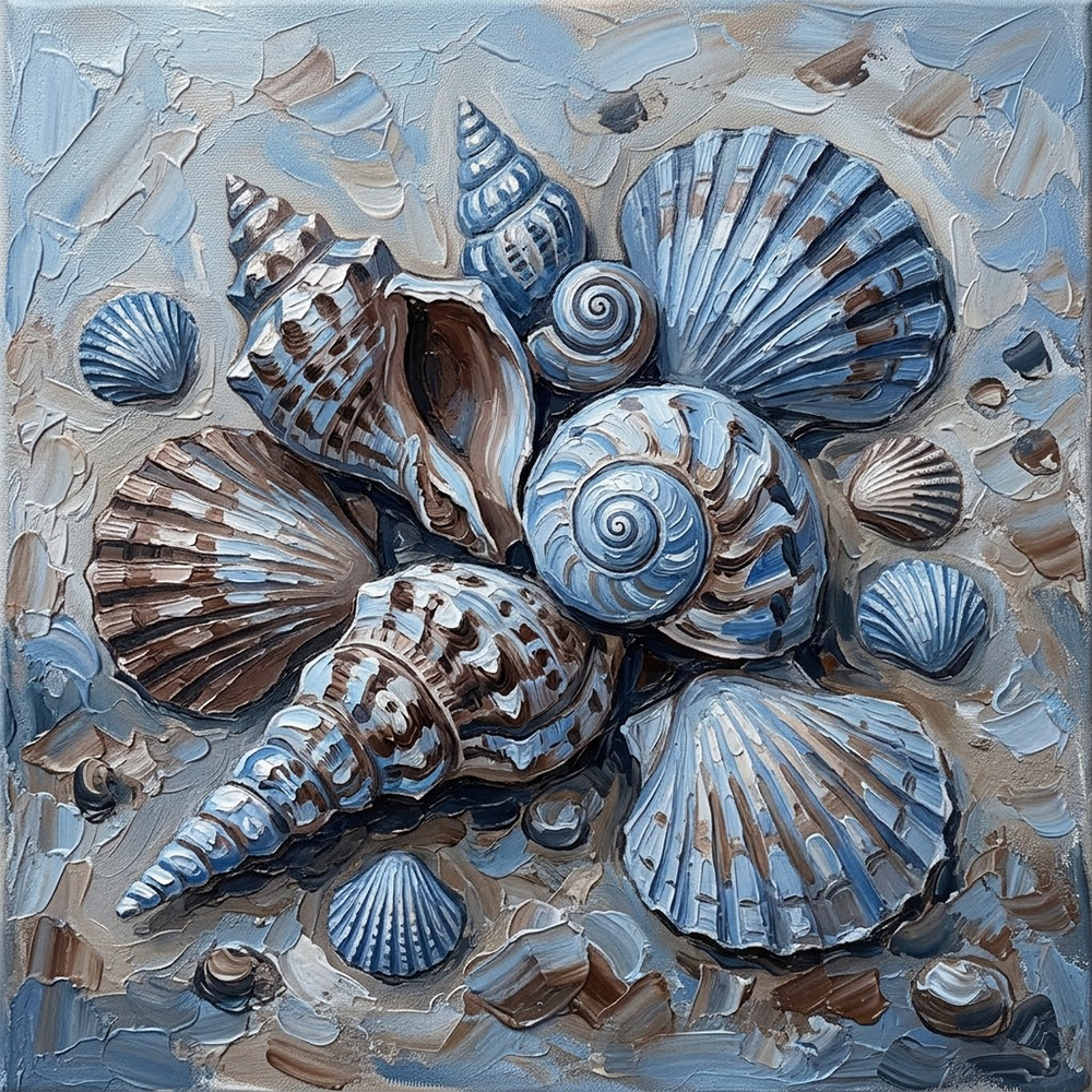 Azure Shells Framed Seashell Prints Powder Blue & Cocoa Art Print