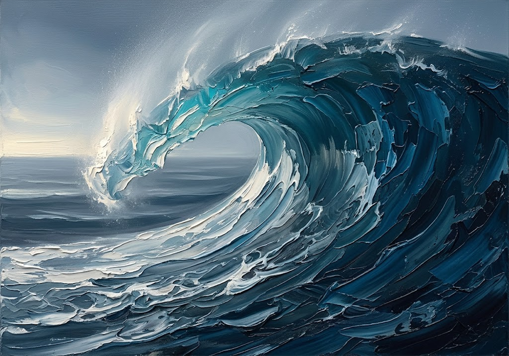 Crest Nocturne Ocean Wave Artwork Peacock Editorial Art Print