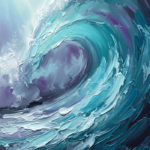 Glacier and plum large wave painting featuring a monumental curling ocean breaker for elegant coastal interiors