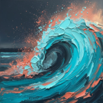 Turquoise and coral wave wall art featuring a dramatic curling ocean breaker for elegant coastal interiors