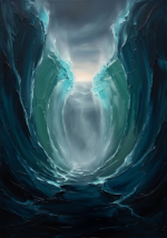 Deep teal editorial sea wave wall art featuring towering symmetrical ocean waves forming a luminous coastal corridor for elegant interiors