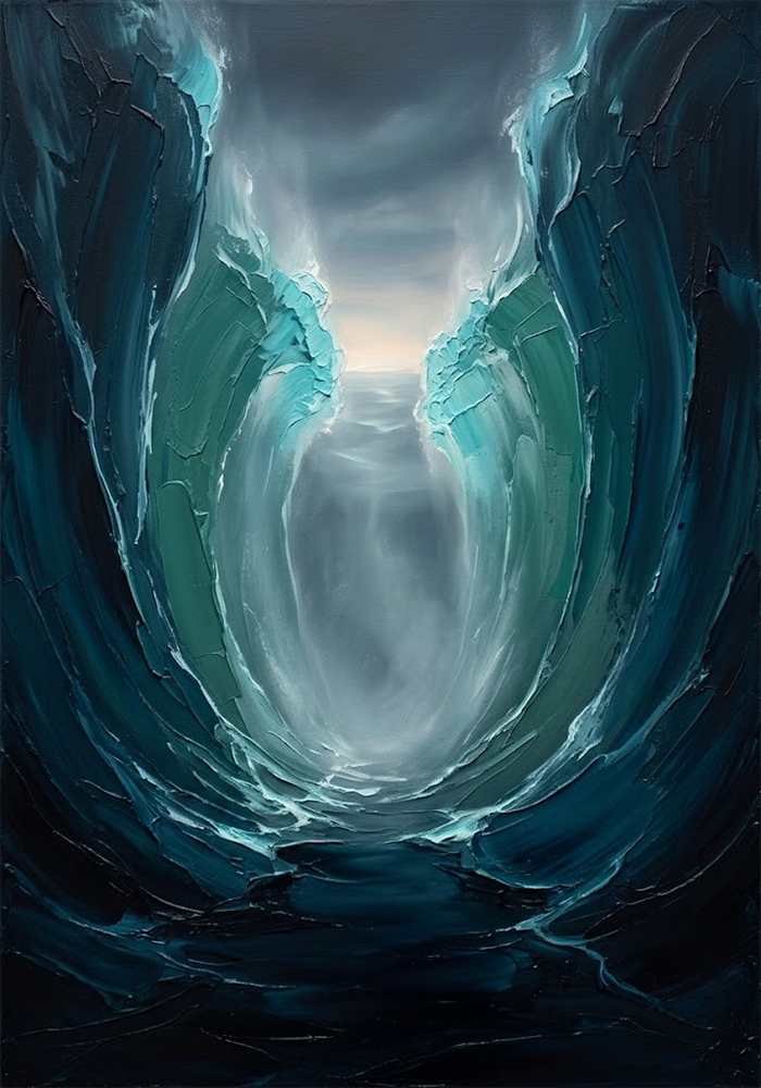Current Cathedral Sea Wave Wall Art Deep Teal Editorial Art Print